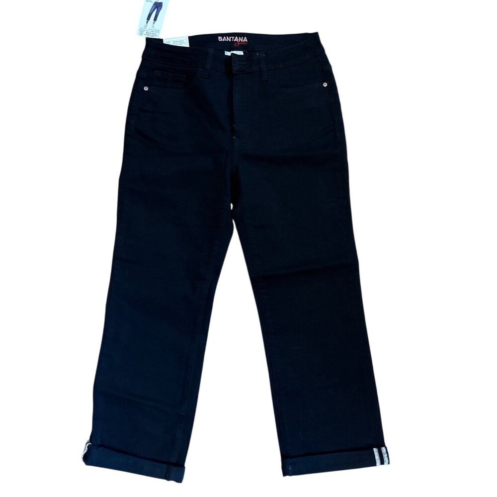Santana Jeans Capri Wm Size 10 Mid Rise Straight Leg Black Pants Tummy Control